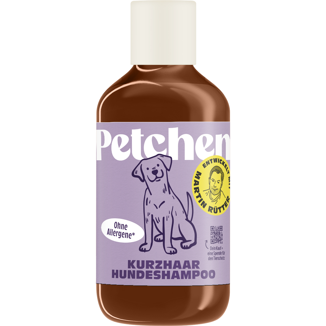 Petchen Kurzhaar Hundeshampoo – veganes, parfümfreies Hundeshampoo mit Betain aus der Zuckerrübe, entwickelt mit Martin Rütter, spendet Feuchtigkeit und unterstützt die Hautbarriere.