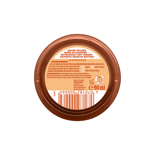 View Rückseite der Petchen Pfotenbalsam-Dose – milde, allergenfreie Hundepflege, vegan, ohne Parfüm und ohne Tierversuche, entwickelt mit Hundeexperte Martin Rütter - Image 2